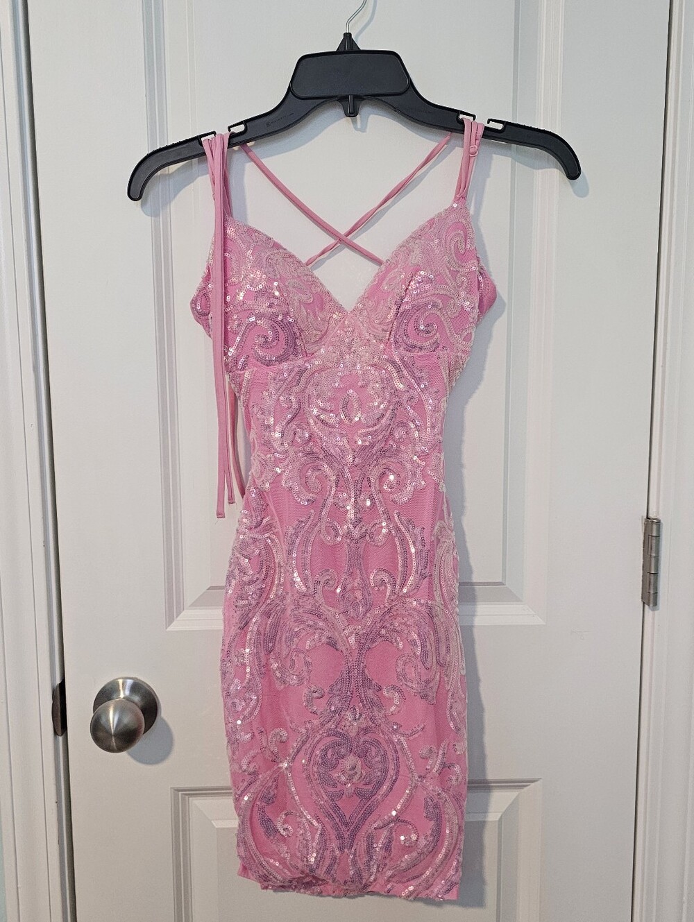 NWT- Embellished Pink Sequin Spaghetti-Strap Mini Dress- Juniors Size 0